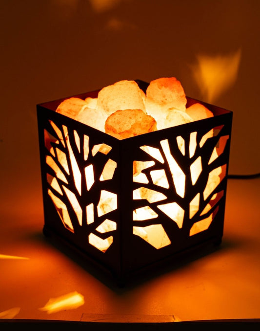 Urban Tree Style Iron Basket with Salt Chunks Lamp