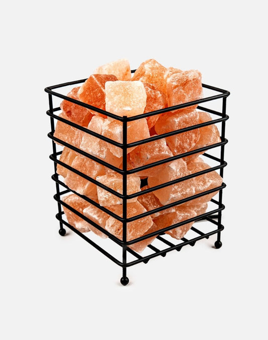 Square Style Iron Basket with Salt Chunks Lamp