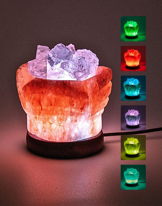Himalayan Salt Bowl Bamboo RGB Lamp