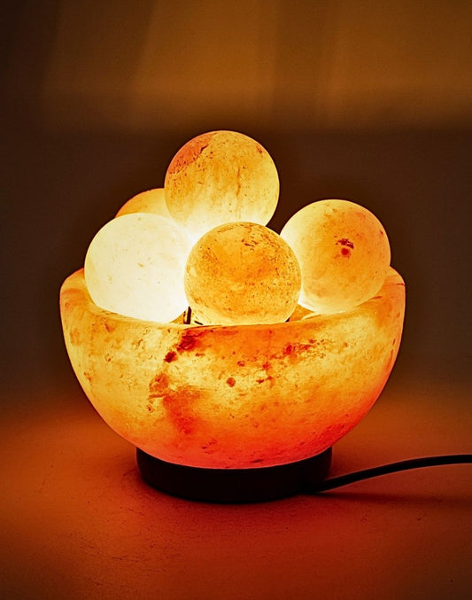 Himalayan Bowl with Bolls Warm Light Lamp MED