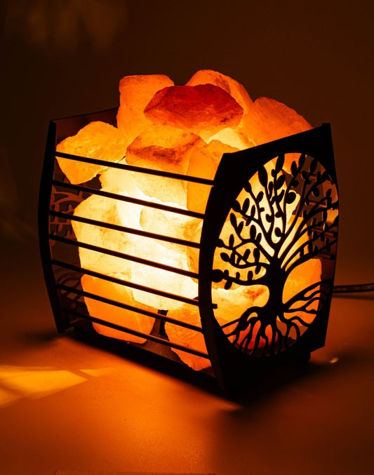 Tree Style Iron Basket with Salt Chunks Lamp