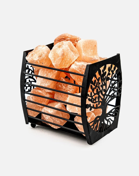 Tree Style Iron Basket with Salt Chunks Lamp