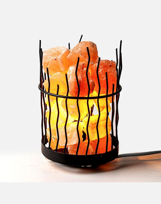 Pillar Style Iron Basket with Salt Chunks Lamp