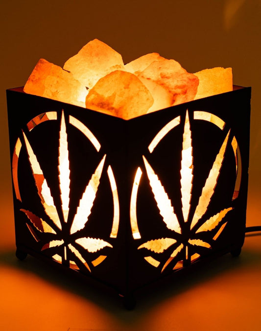 Leaf Style Iron Basket with Salt Chunks Lamp