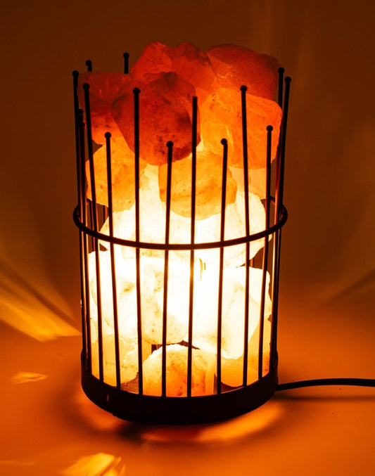 Pillar Style Iron Basket with Salt Chunks Lamp 2