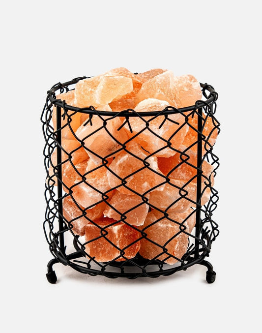 Cylinder Style Iron Basket with Salt Chunks Lamp