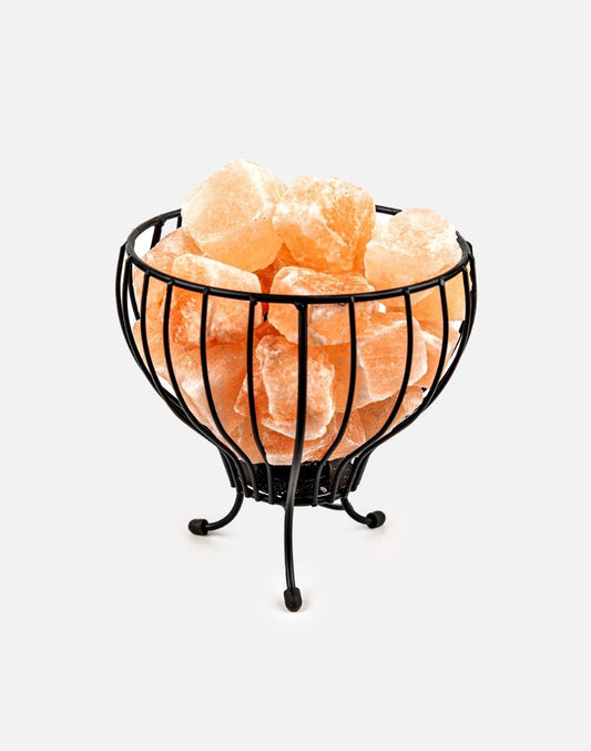 Flower Pot Style Iron Basket with Salt Chunks Lamp